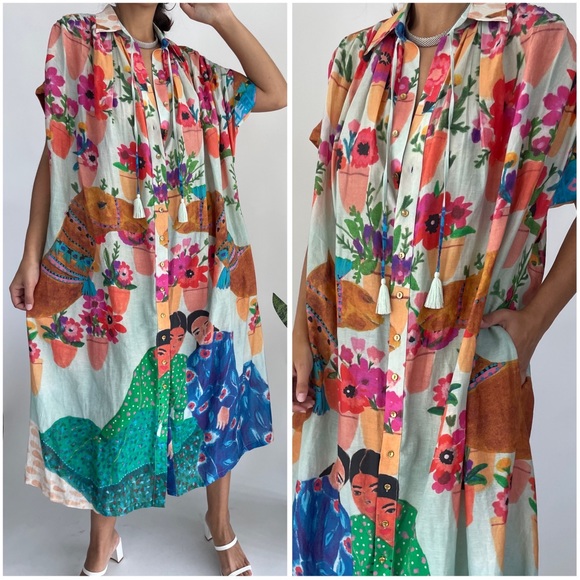 Karolina K Dresses & Skirts - CAROLINA K Valerie cotton and silk kaftan midi dress